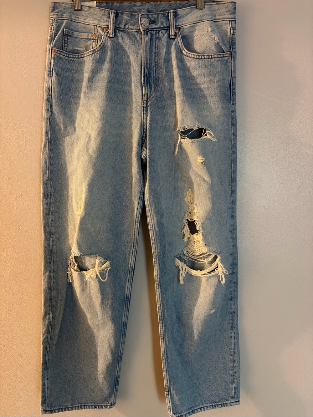 H&M Light Blue Distressed Relaxed Fit Jeans